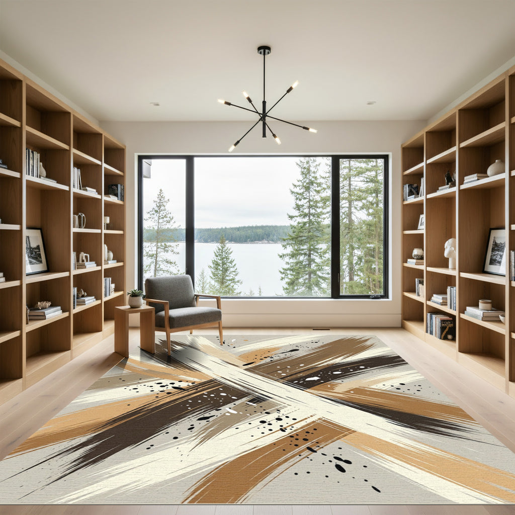Earthy Tones Splatter Abstract Swirl Rug