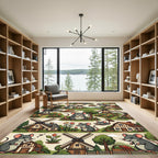 Whimsical Farmhouse Mouse and Windmill Illustration Rug