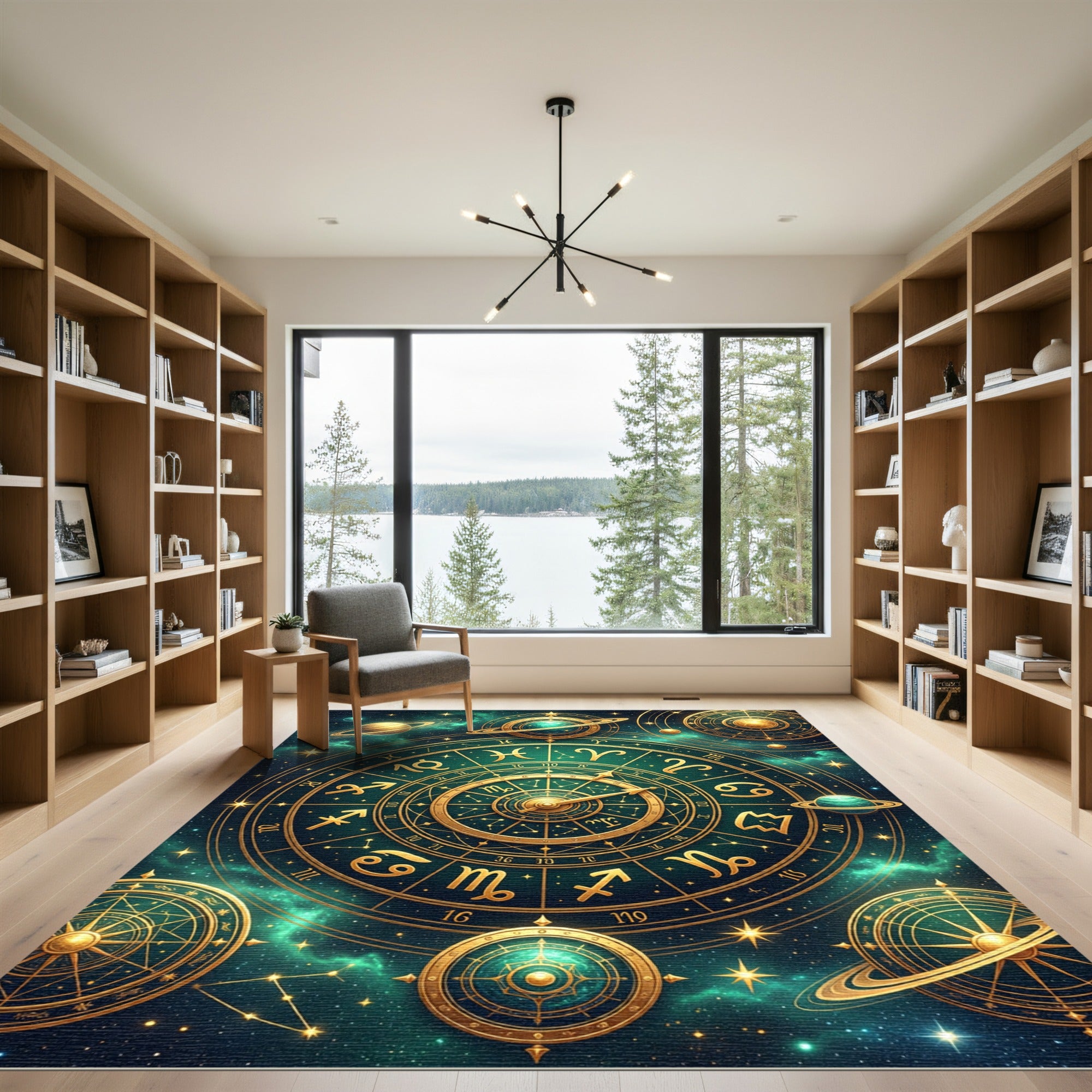 Golden Celestial Zodiac Constellation Sphere Rug