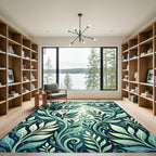 Lush Emerald Botanical Leaf Scroll Rug