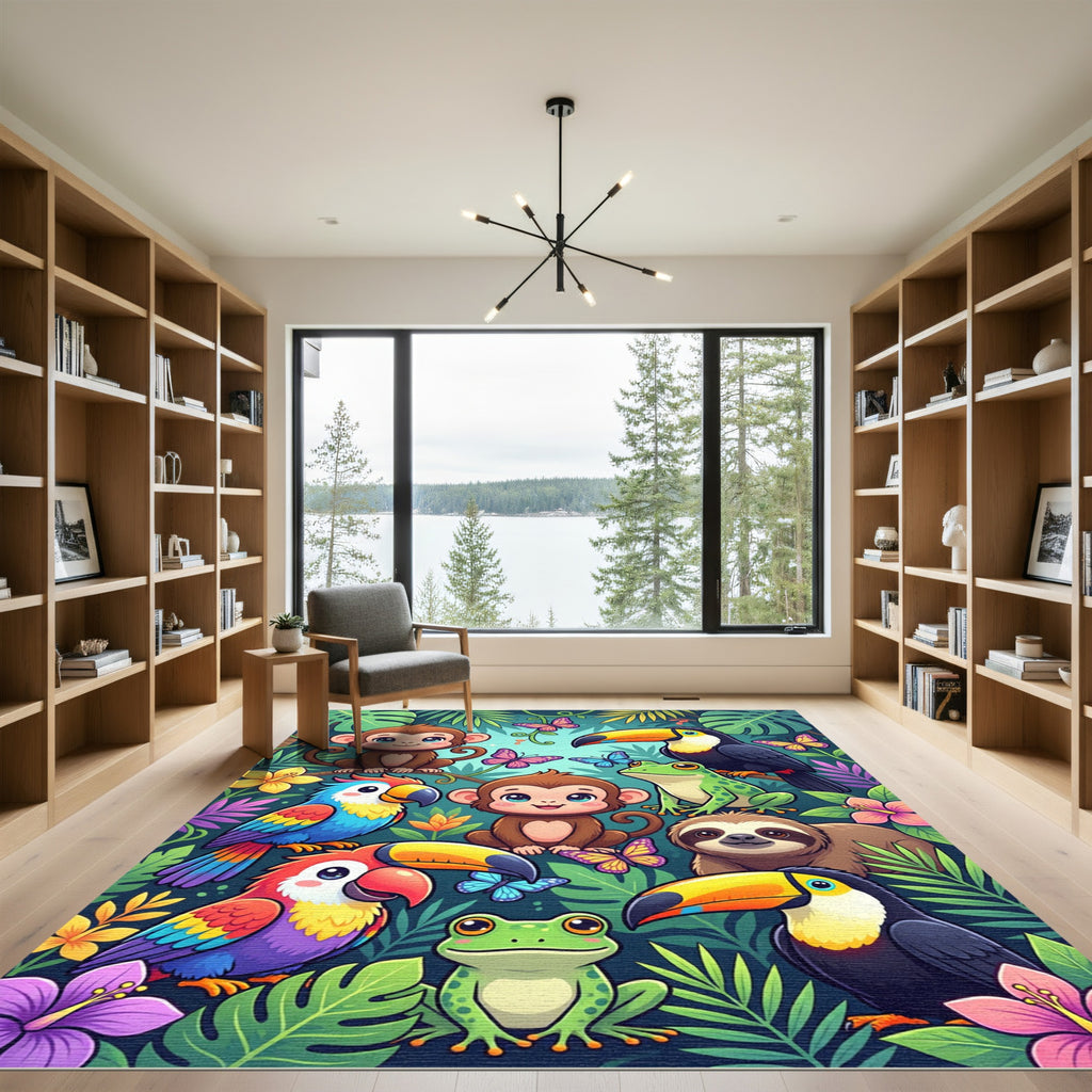Vibrant Tropical Jungle Animal Forest Rug