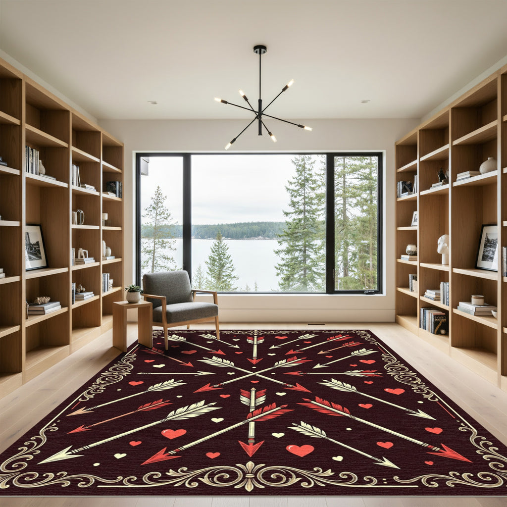 Red Crossed Arrows Heart Vignette Rug