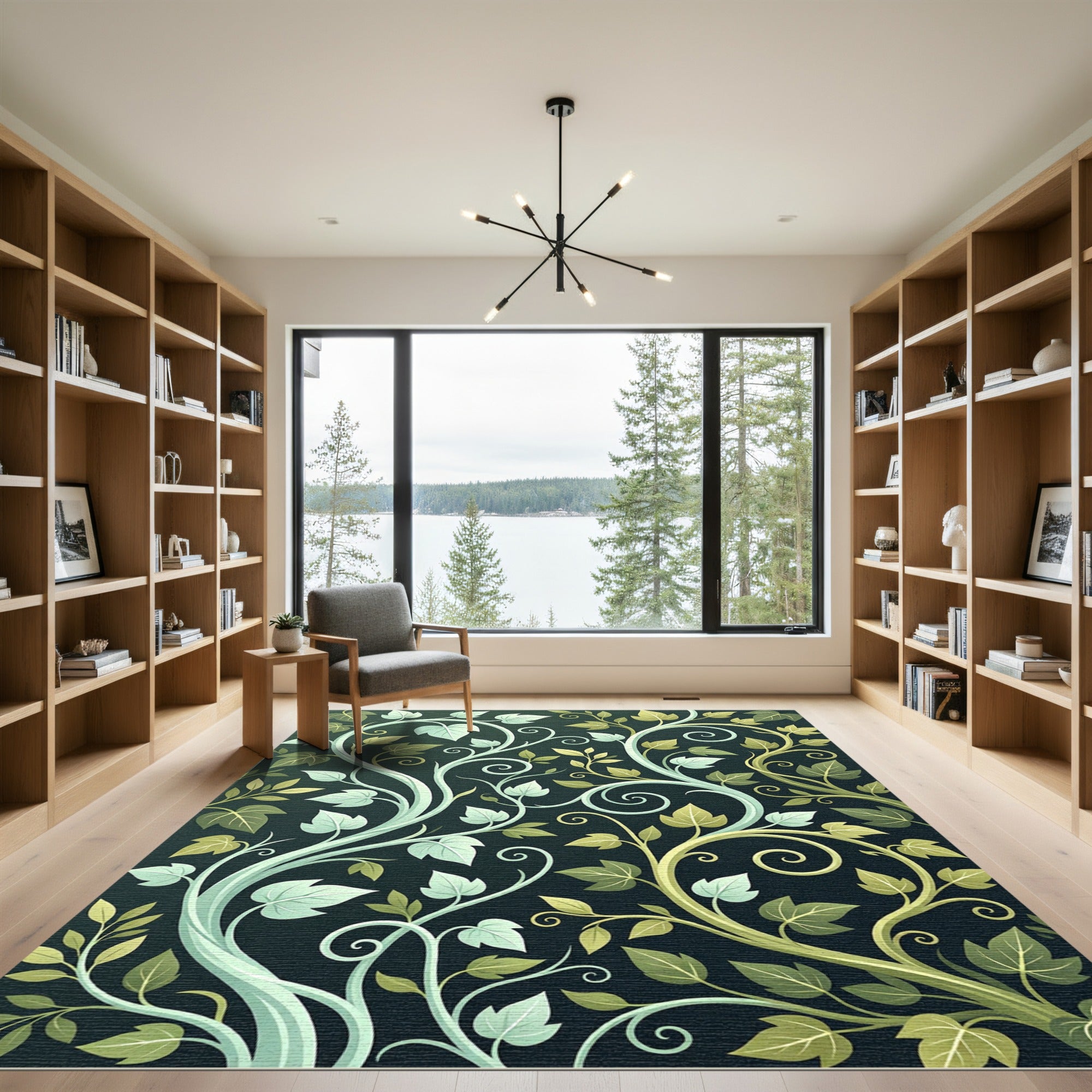 Lush Green Botanical Ivy Vine Swirls Rug