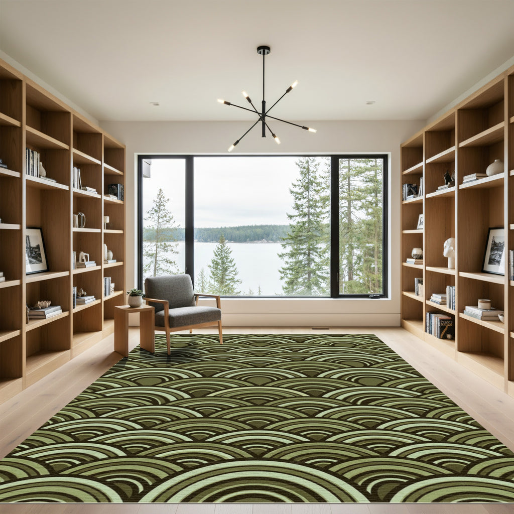 Sage Green Scalloped Arch Waves Rug