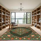 Ornate Botanical Medallion Sage Gold Flourish Rug