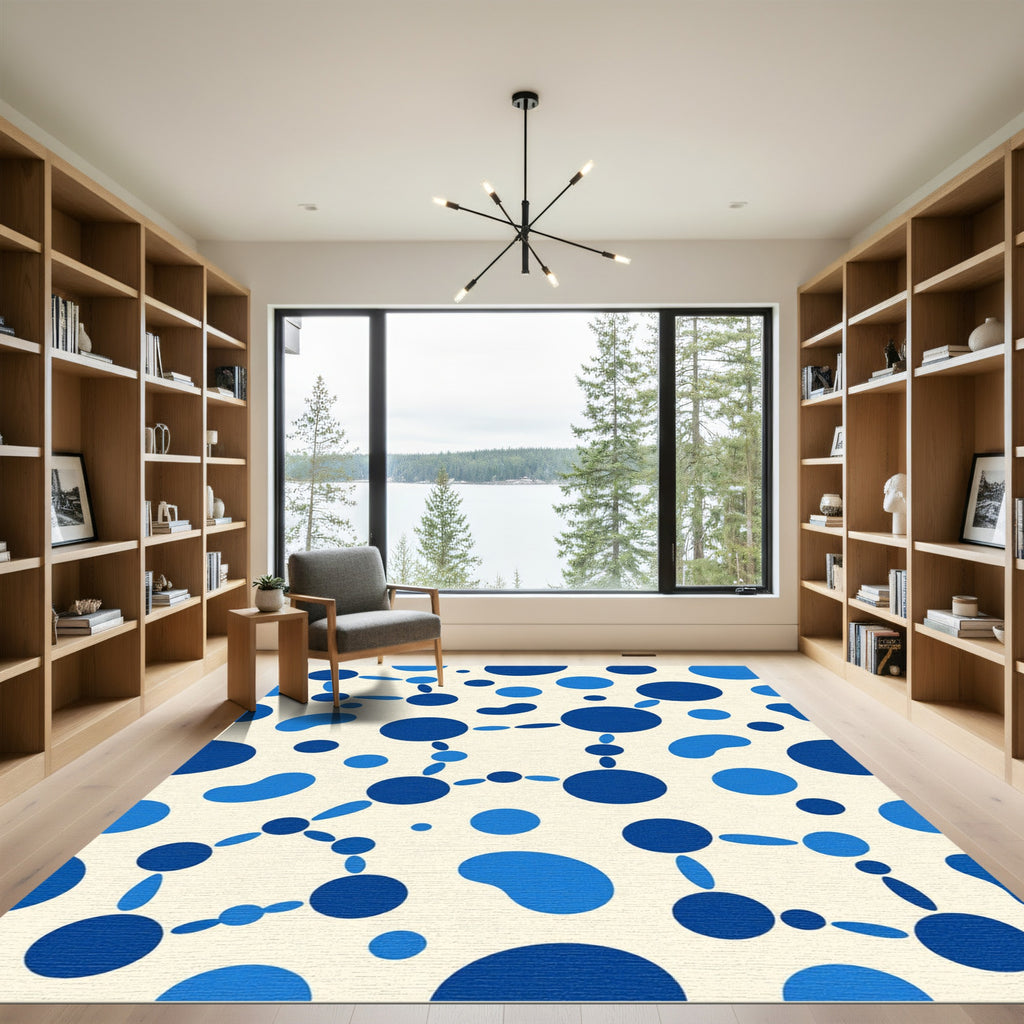 Navy Blue Connected Dots Abstract Rug