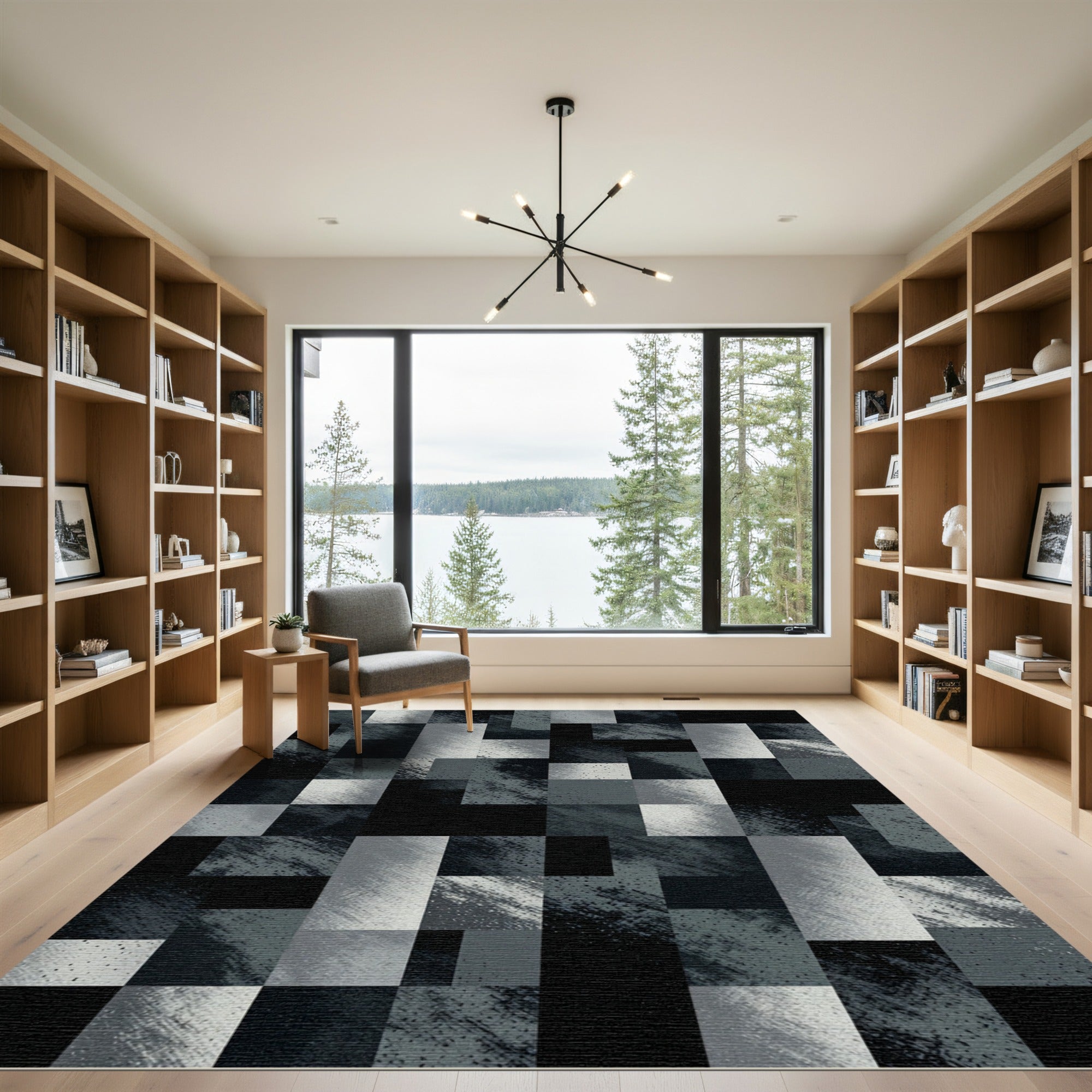 Monochromatic Textured Gray Geometric Block Rug