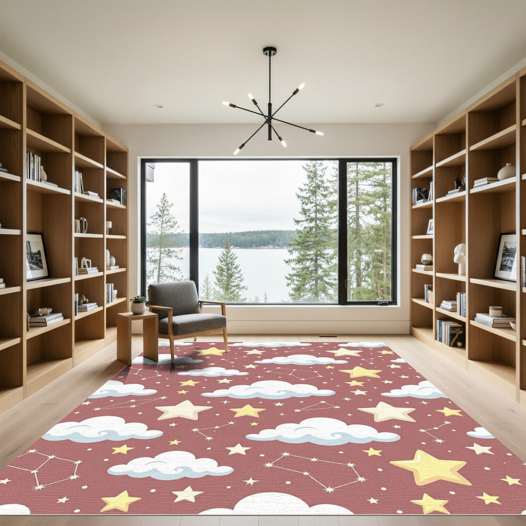 Whimsical Dusty Rose Constellation Starry Sky Rug
