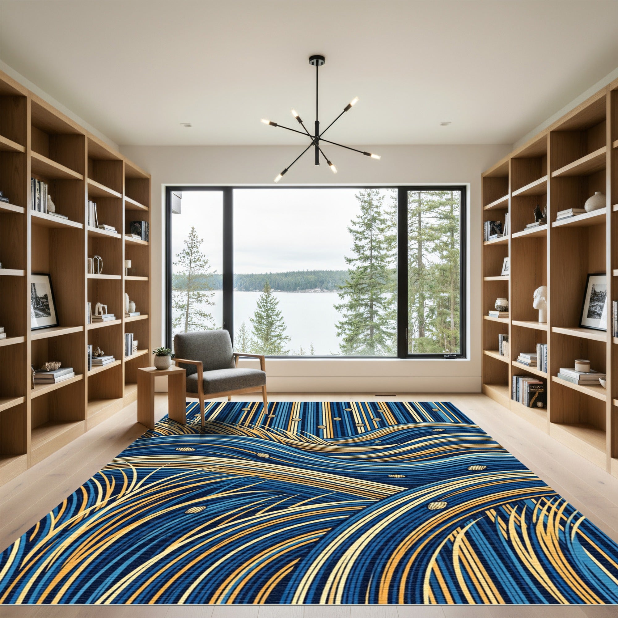 Abstract Navy and Gold Woven Wave Rug