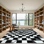 Black White Shattered Checkered Squares Rug