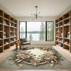 Elegant Beige Rose Ribbon Frame Rug