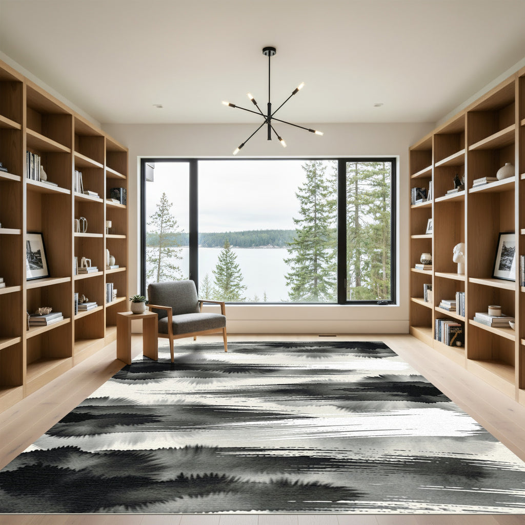 Monochrome Ink Brush Strokes Rug