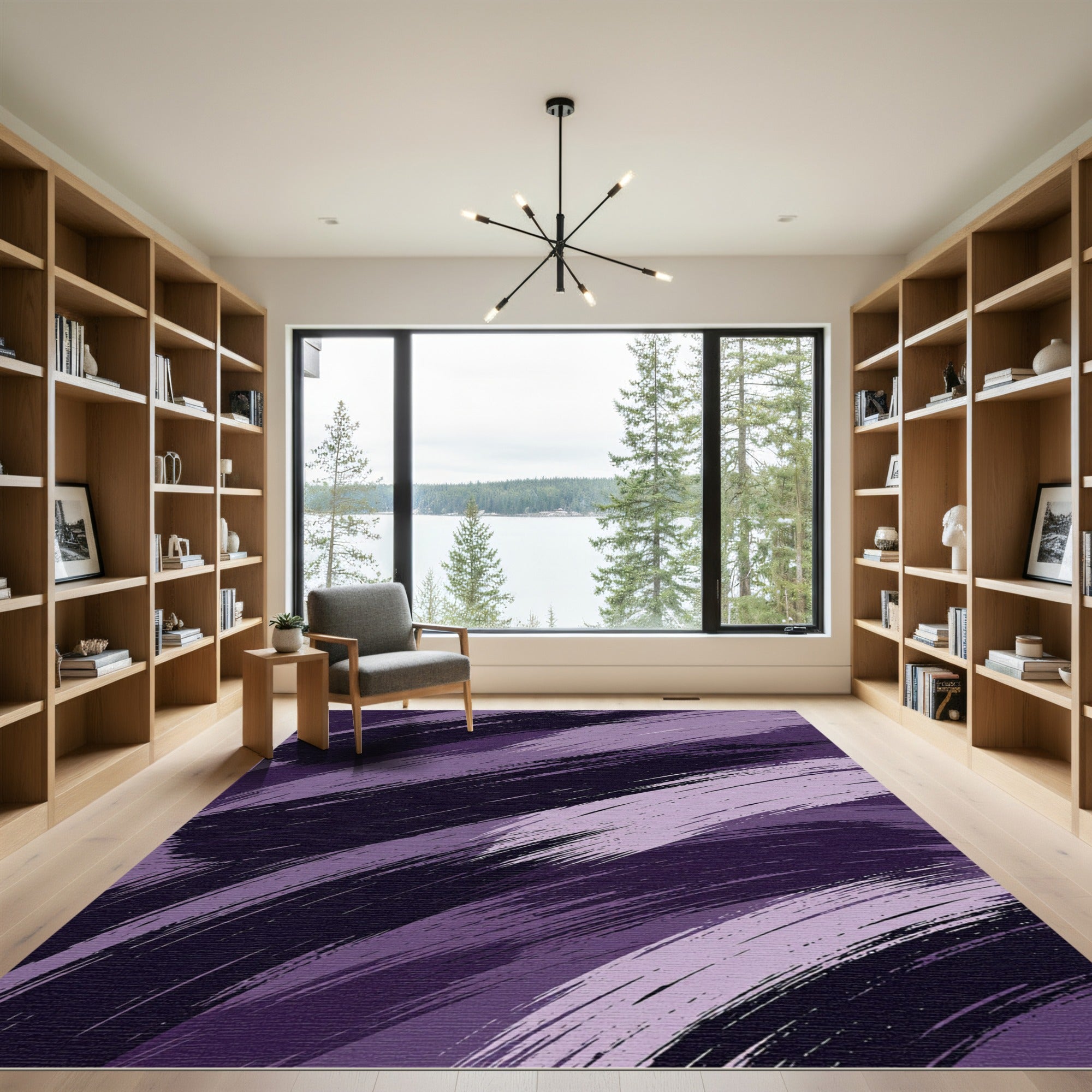 Deep Plum Abstract Brushstroke Movement Rug