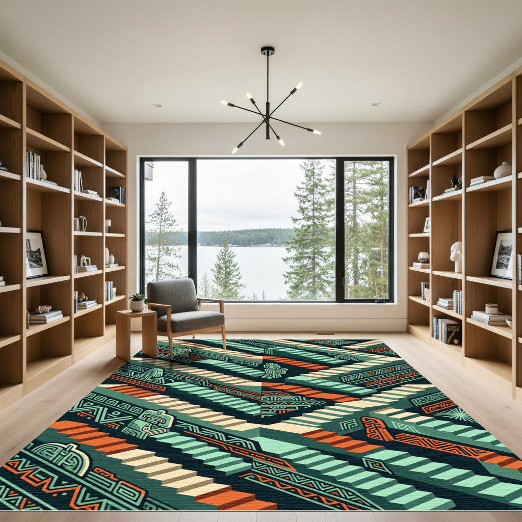 Abstract Architectural Staircase Tribal Rug