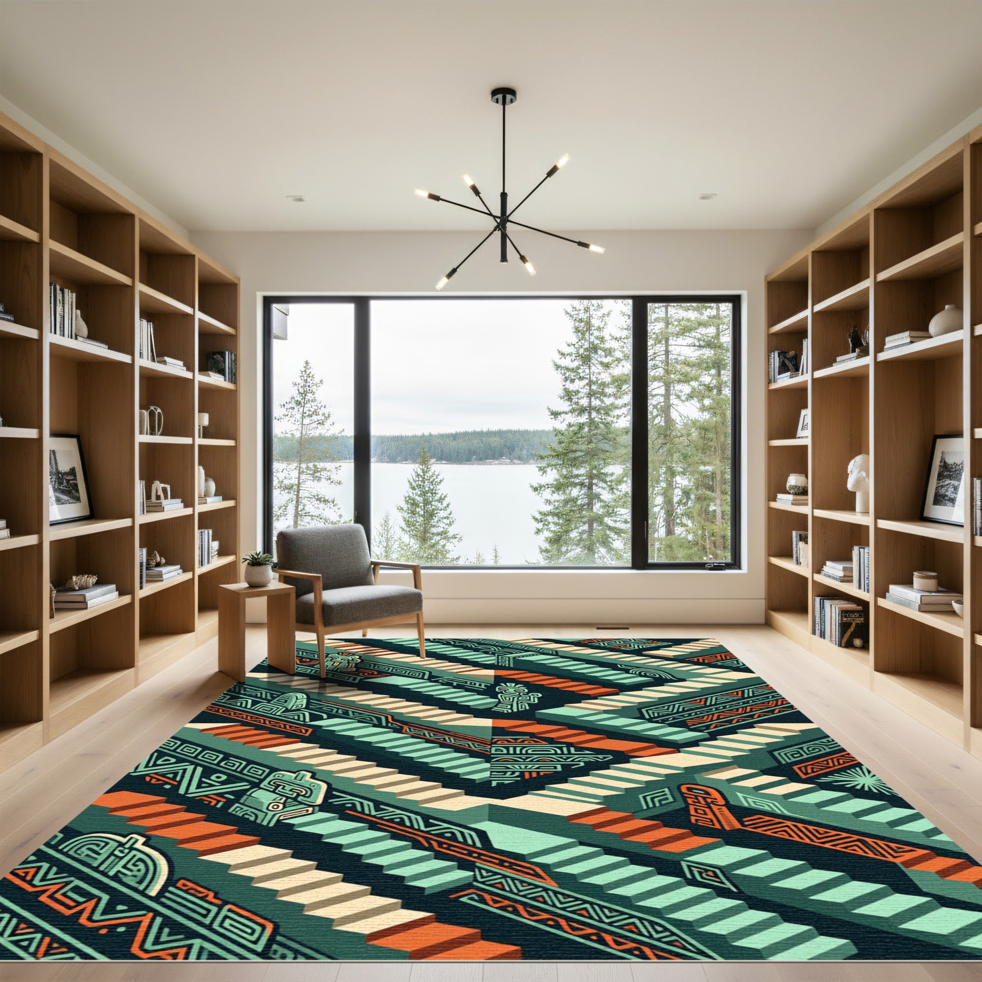 Abstract Architectural Staircase Tribal Rug