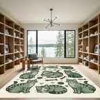 Whimsical Olive Green Tabby Cat Illustration Rug