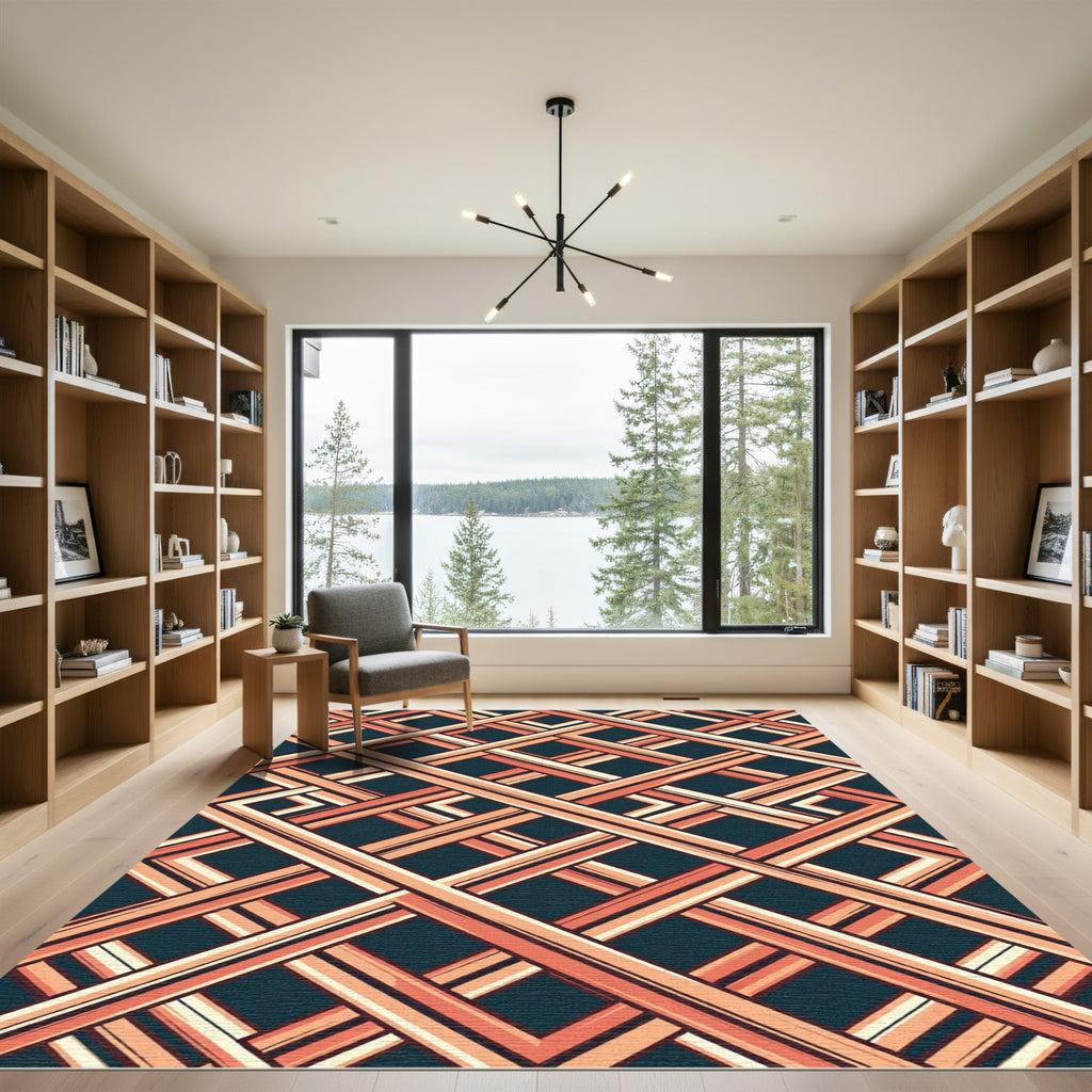 Terracotta Lattice Intersecting Geometric Rug