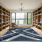 Navajo Blue Geo Stripes Composition Rug