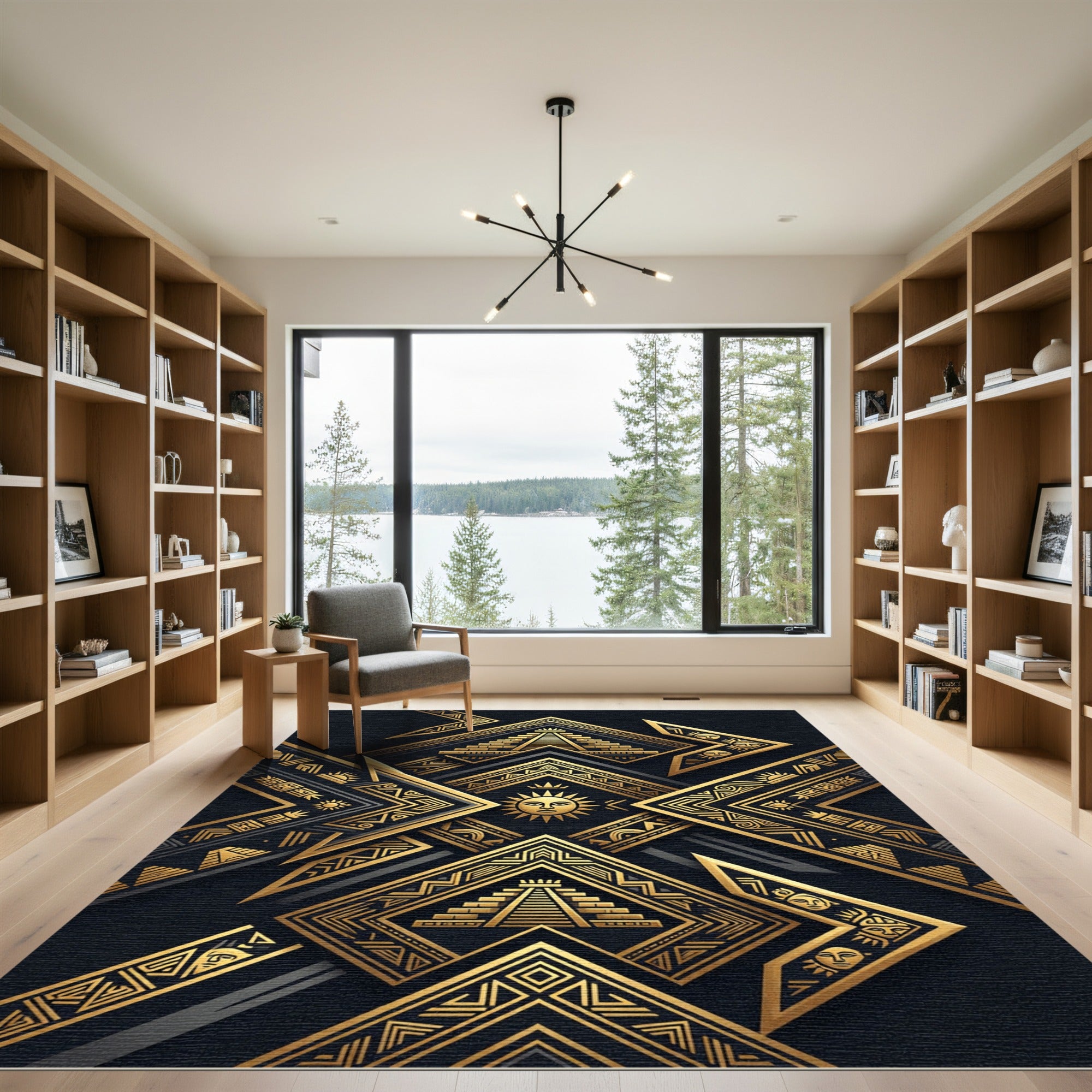 Golden Sun Tribal Pyramid Arrangement Rug