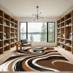 Brown Cream Swirl Abstract Brushstroke Rug