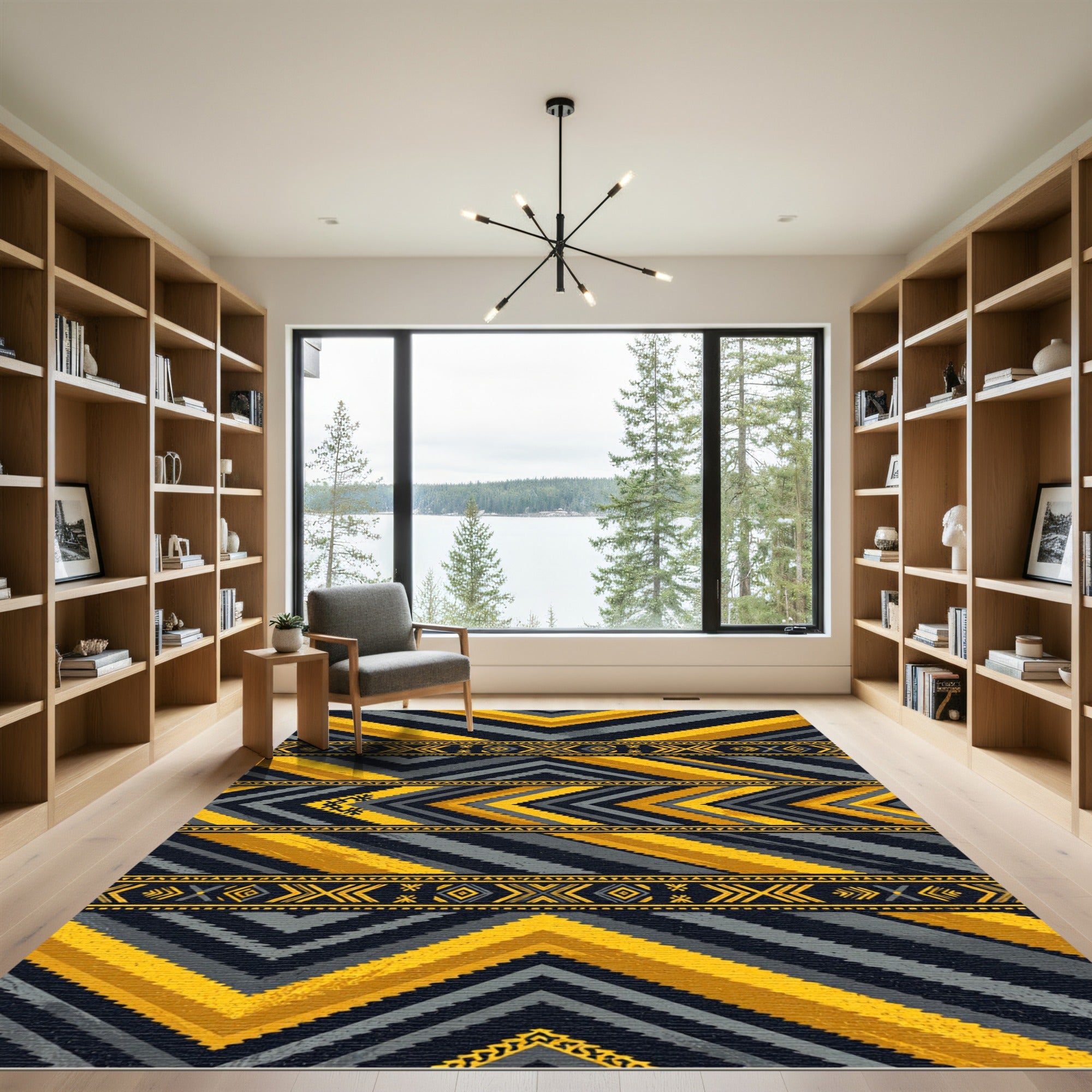 Yellow Gray Tribal Chevron Band Rug