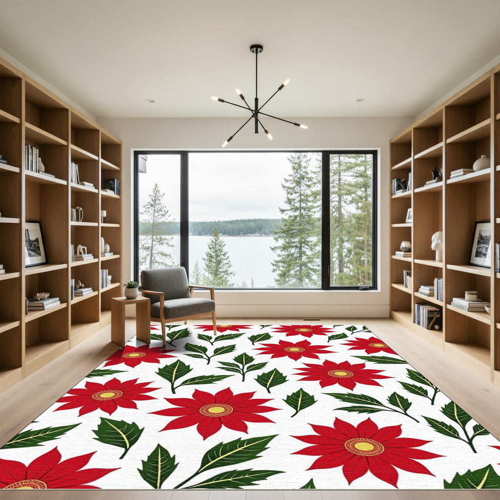 Vibrant Red Floral Leaf Medallion Rug