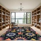 Dark Floral Botanical Pomegranate Art Rug