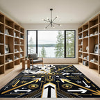 Monochrome Gold Abstract Geometric Arrow Composition Rug