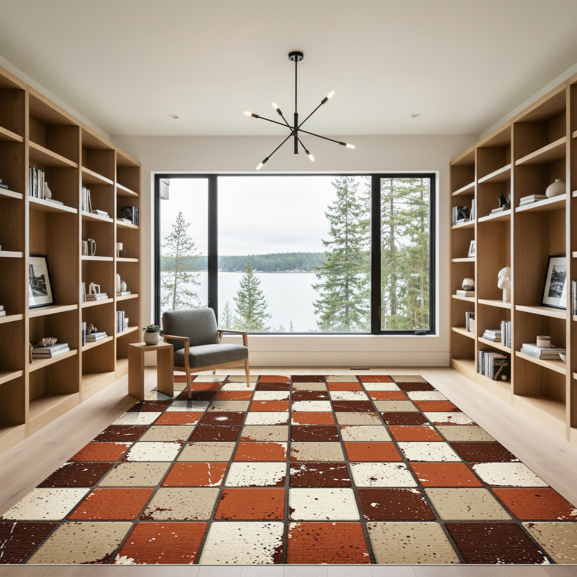 Rustic Earthy Tones Checkered Grid Rug