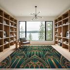 Emerald Gothic Arch Cathedral Gold Filigree Rug