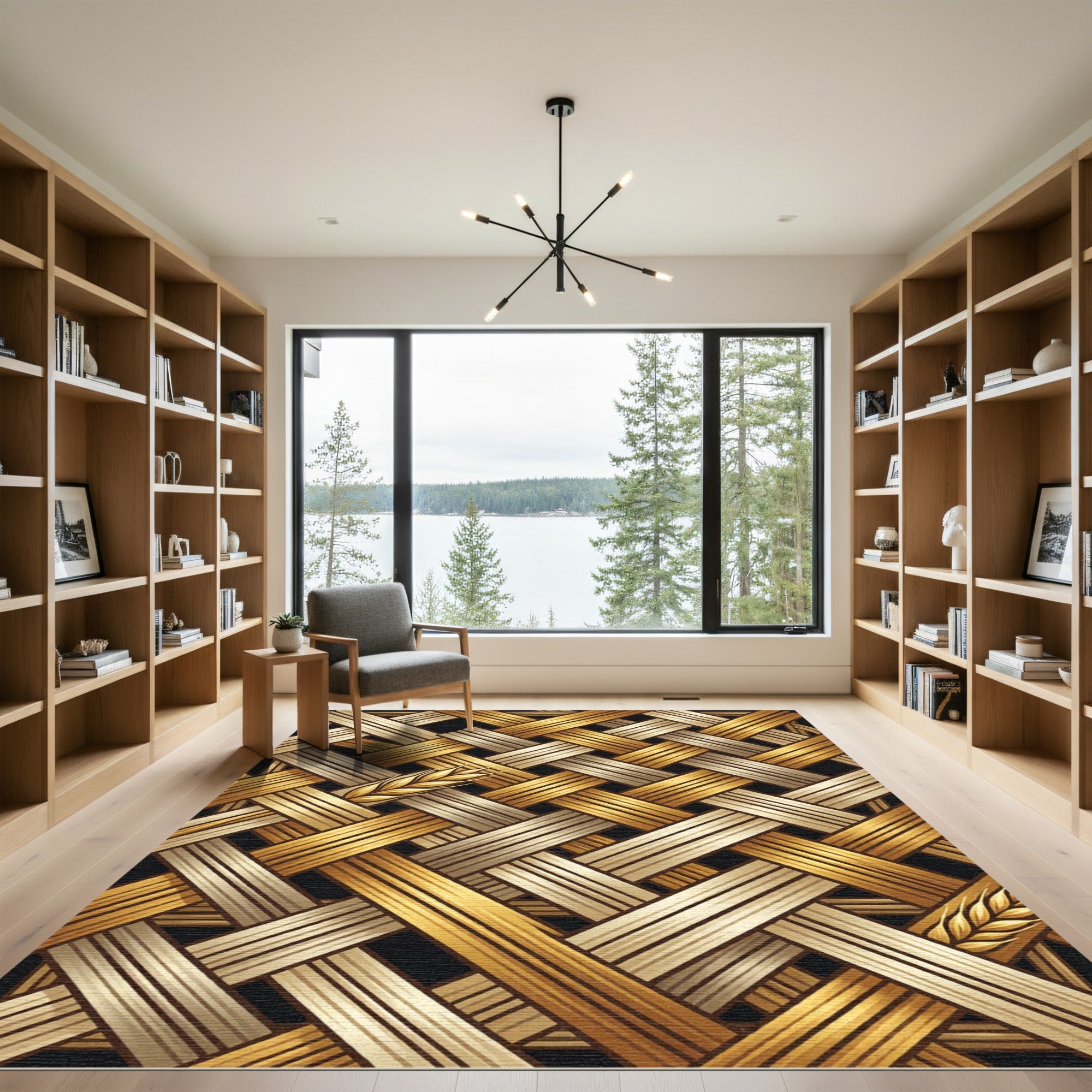Golden Wheat Interwoven Braided Texture Rug