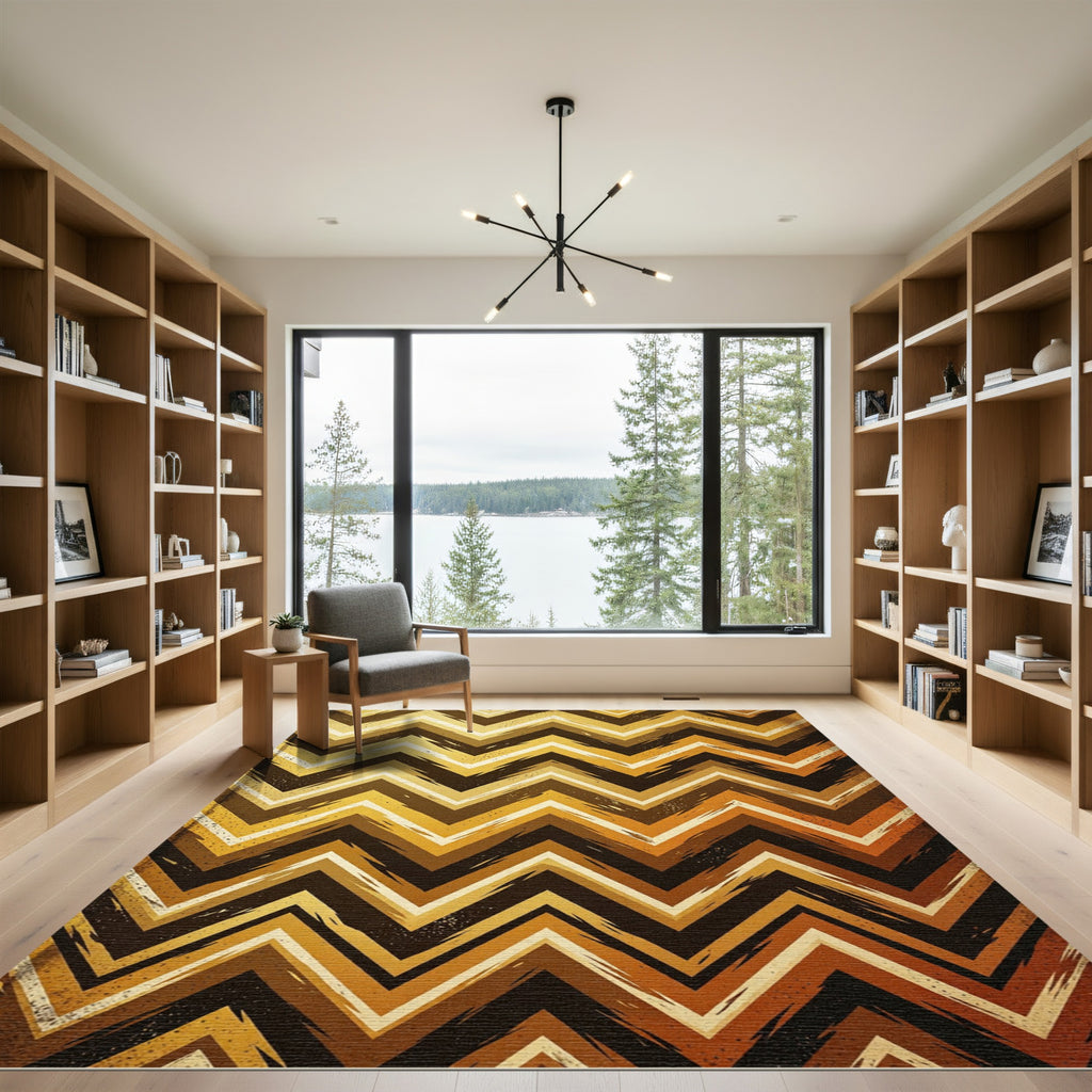 Gold Bronze Chevron Zigzag Texture Rug