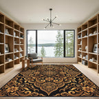 Golden Floral Damask Baroque Rug