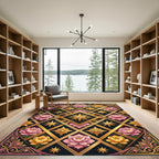 Elegant Gold Floral Diamond Star Art Rug