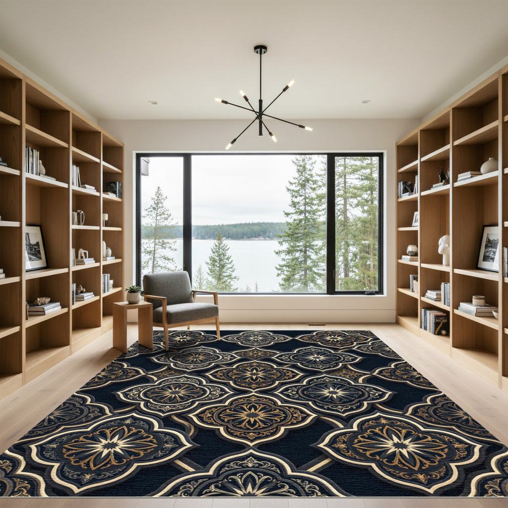 Dark Gold Arabesque Quatrefoil Rug