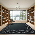 Dark Gray Braided Rope Border Rug