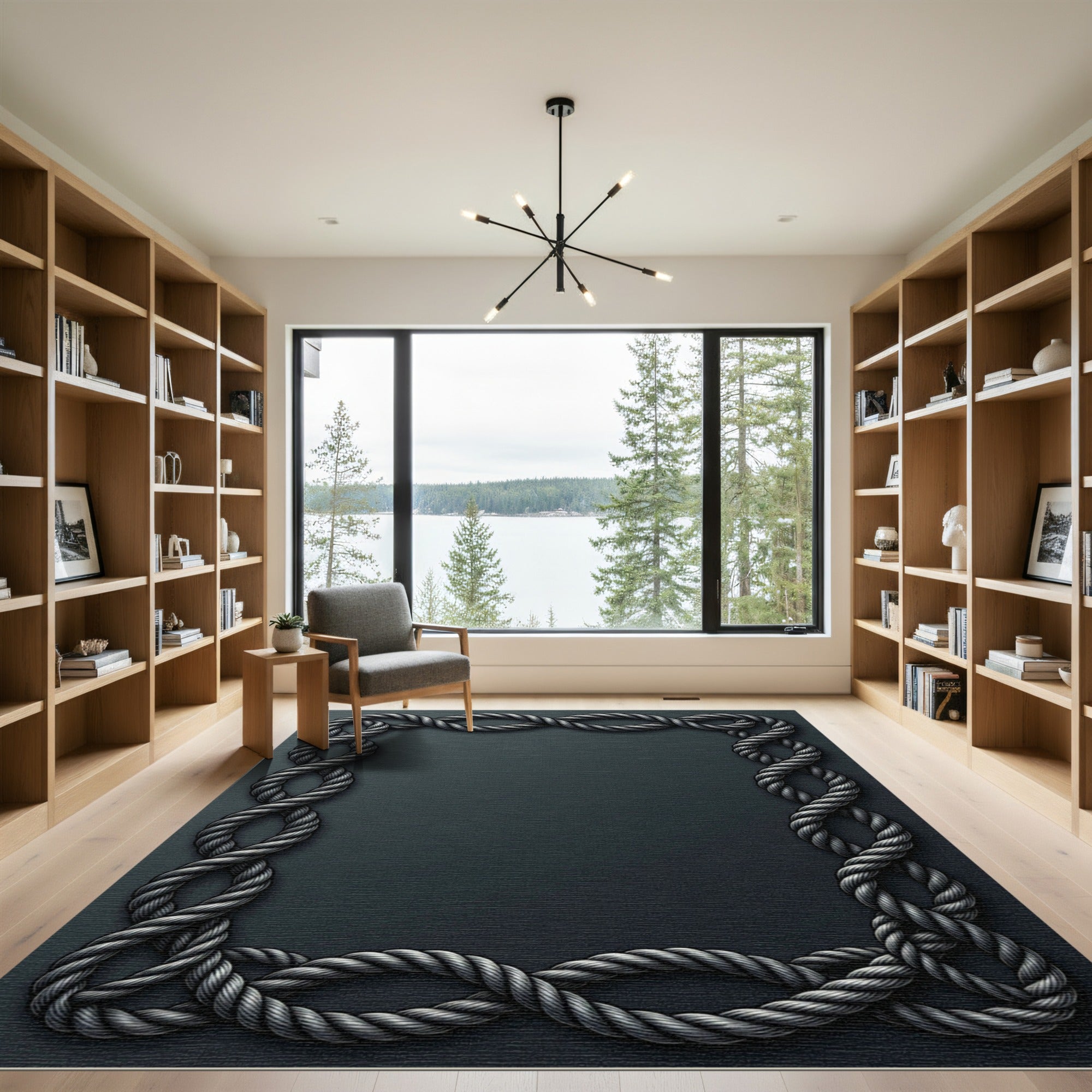Dark Gray Braided Rope Border Rug