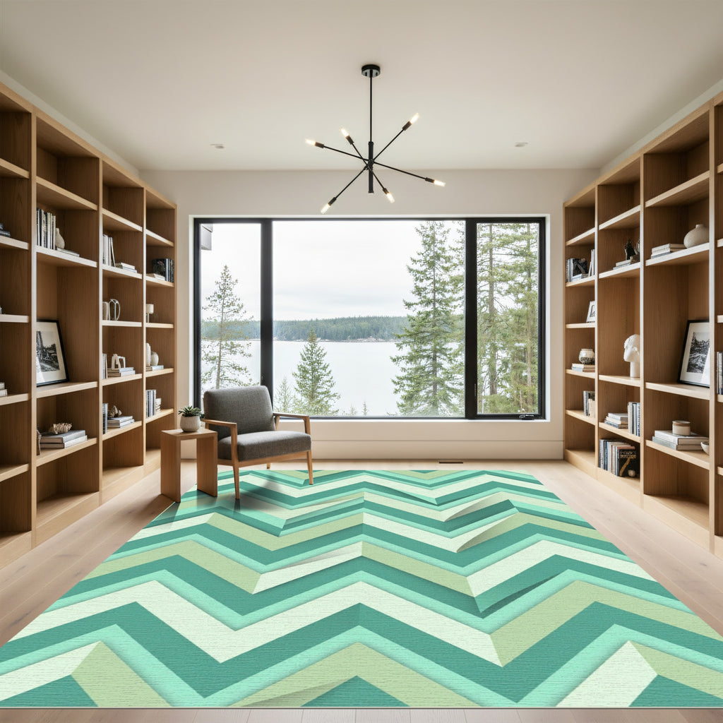 Teal Mint Chevron Layered Rug