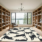 Whimsical Minimalist Black Cat Silhouette Rug