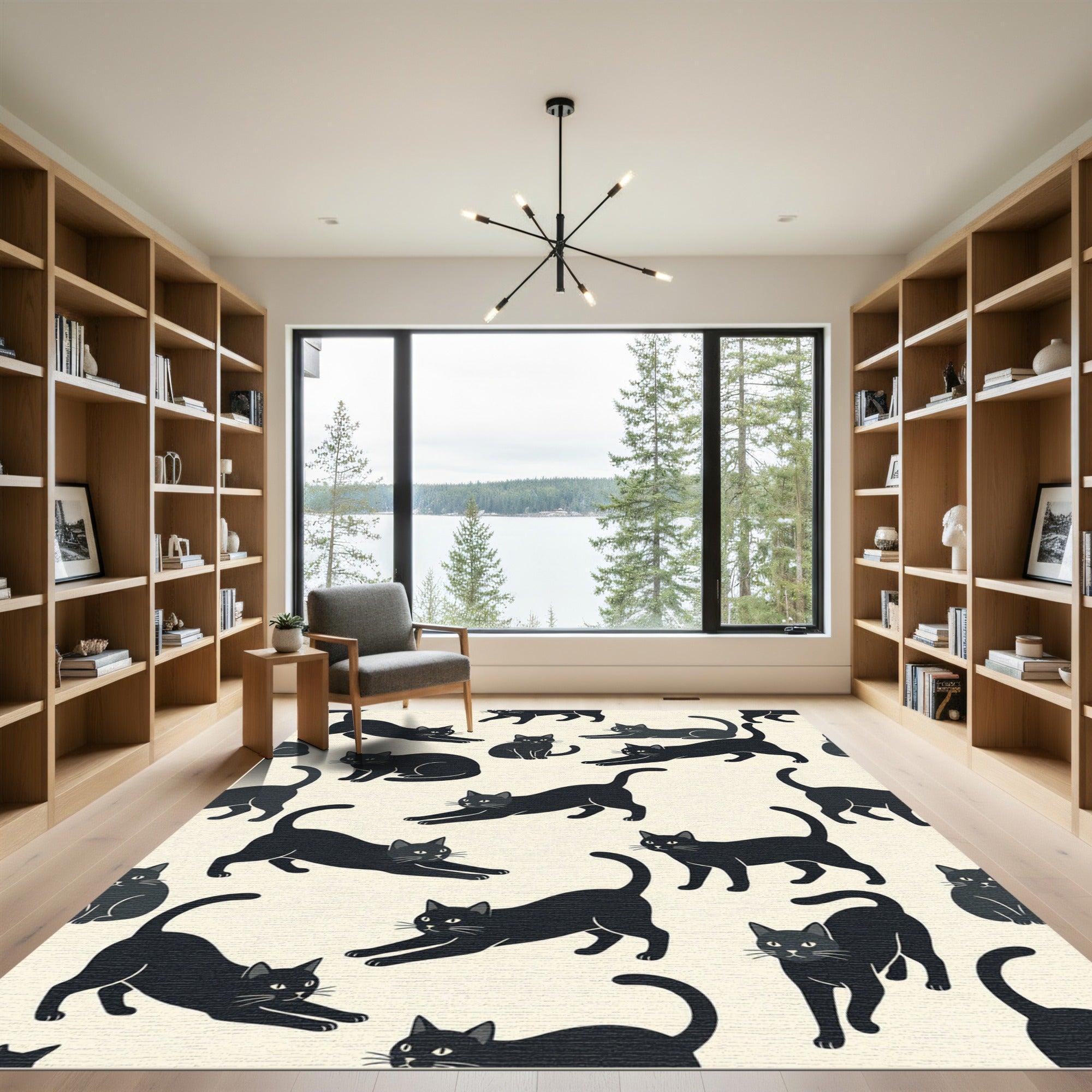 Whimsical Minimalist Black Cat Silhouette Rug