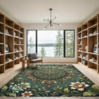 Elegant Sage Botanical Floral Medallion Rug