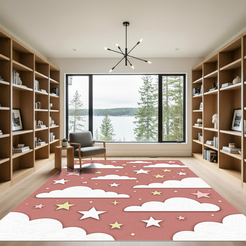 Whimsical Dusty Rose Celestial Cloud Sky Rug