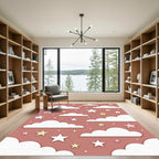Whimsical Dusty Rose Celestial Cloud Sky Rug