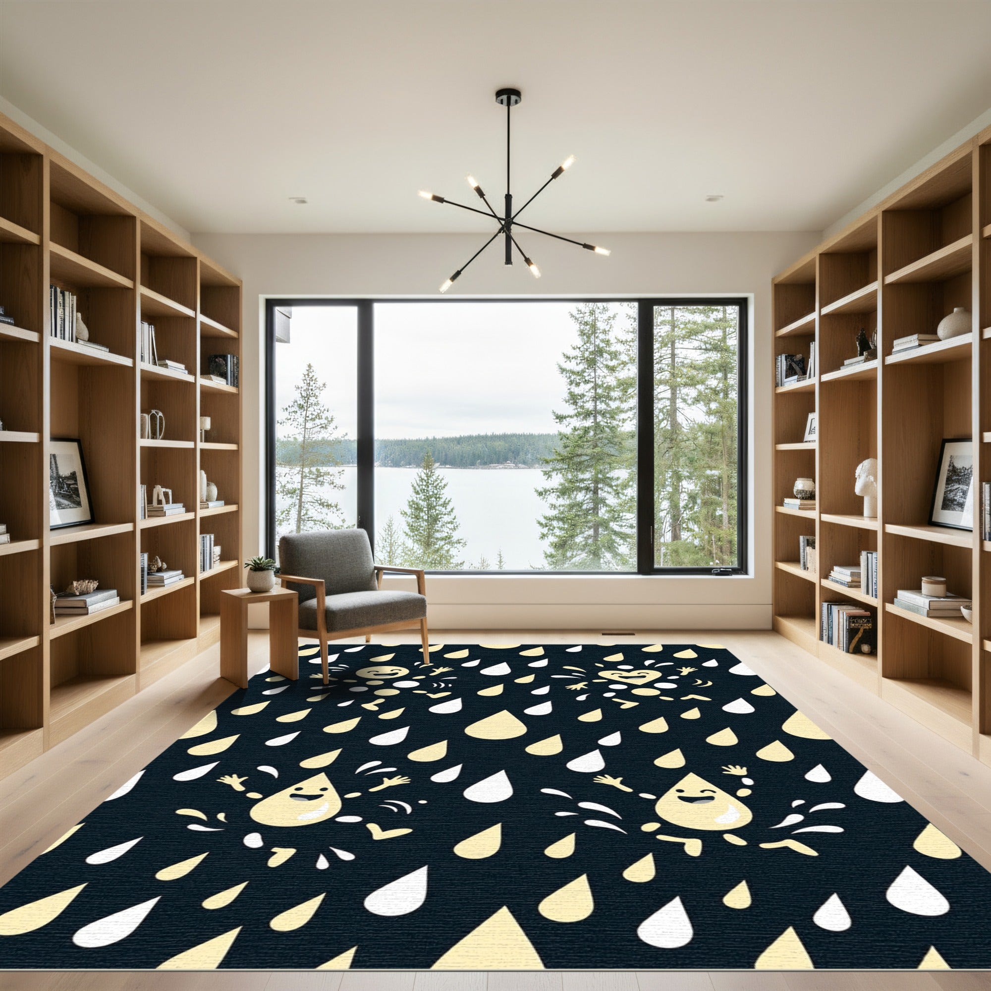 Happy Yellow Raindrops Playful Splash Rug