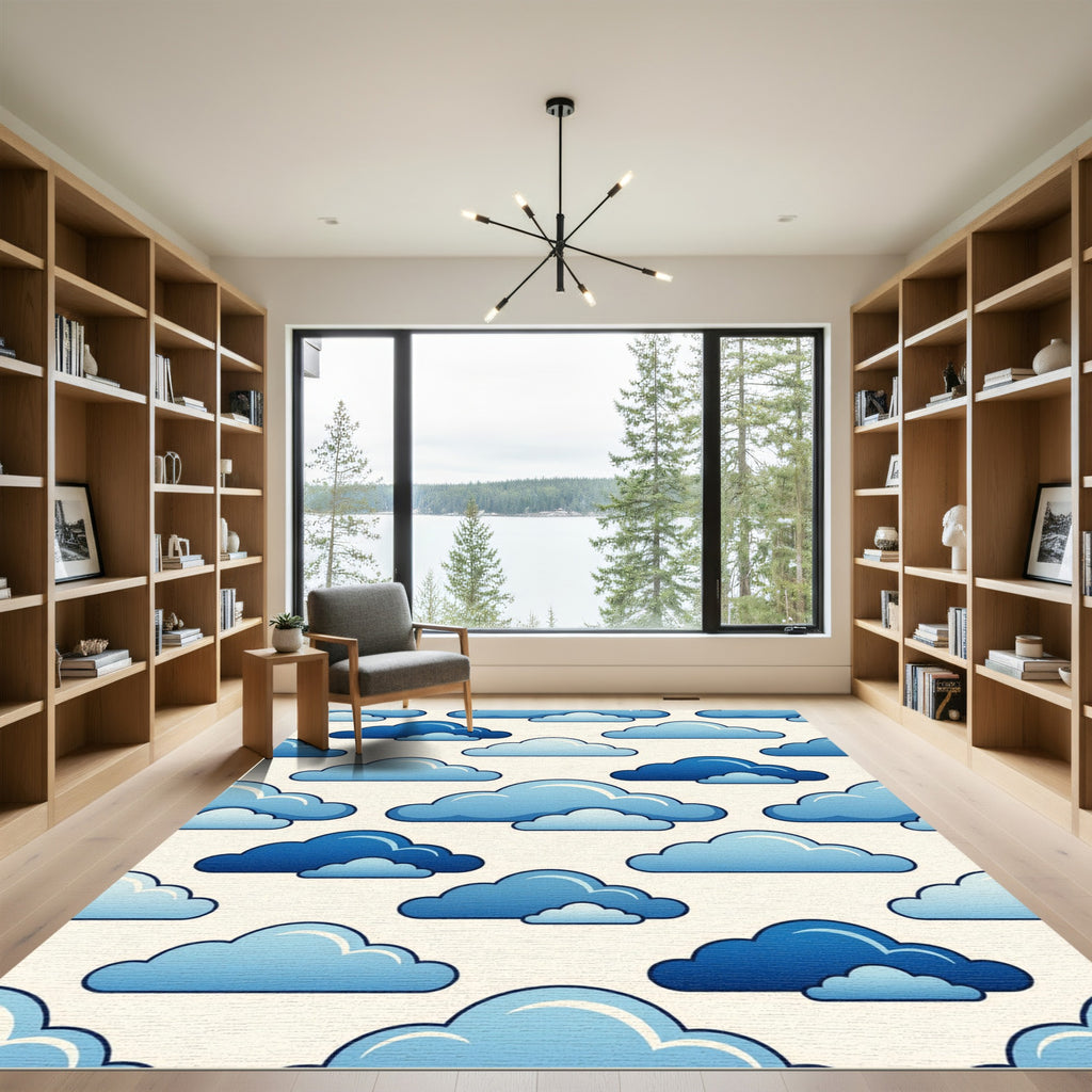 Playful Blue Sky Cloud Seamless Wallpaper Rug