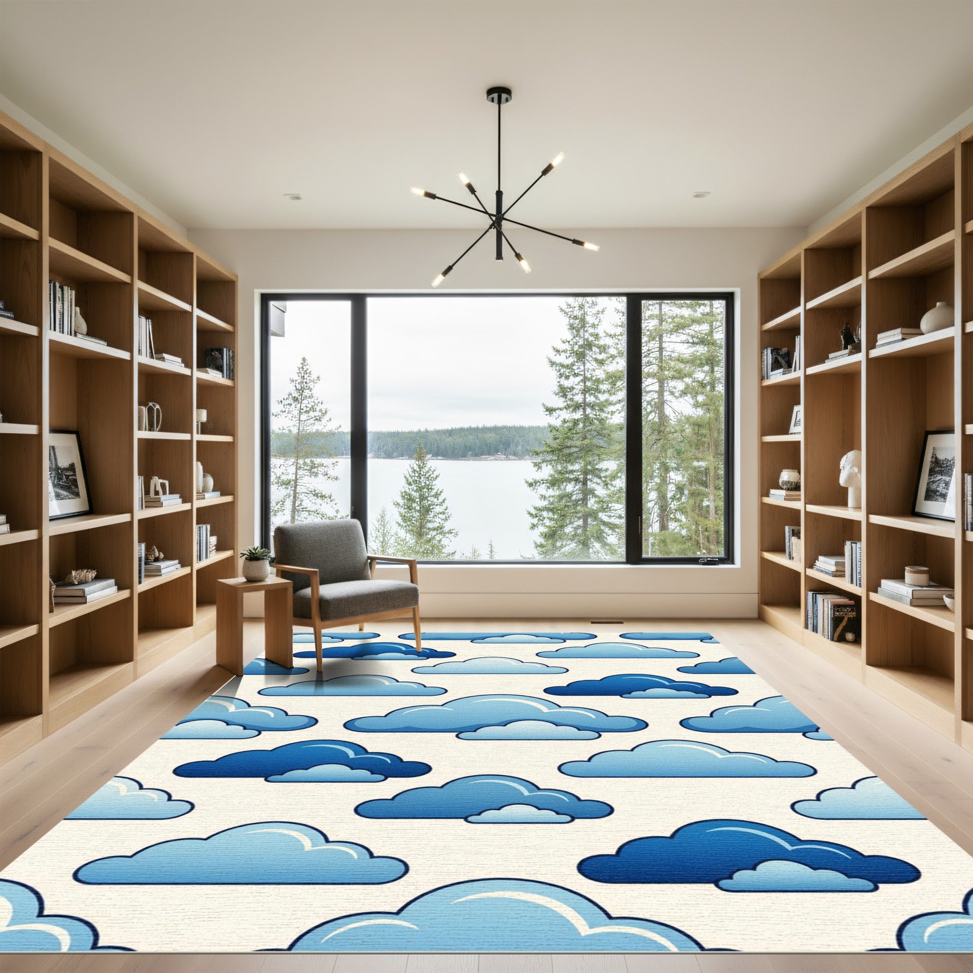 Playful Blue Sky Cloud Seamless Wallpaper Rug