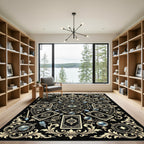 Mystical Celestial Tarot Eye Black Gold Rug