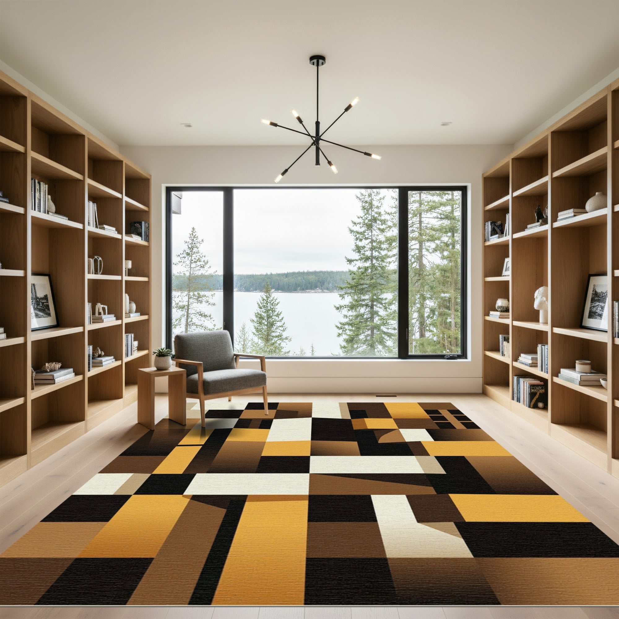 Modern Geometric Cubist Blocks Rug