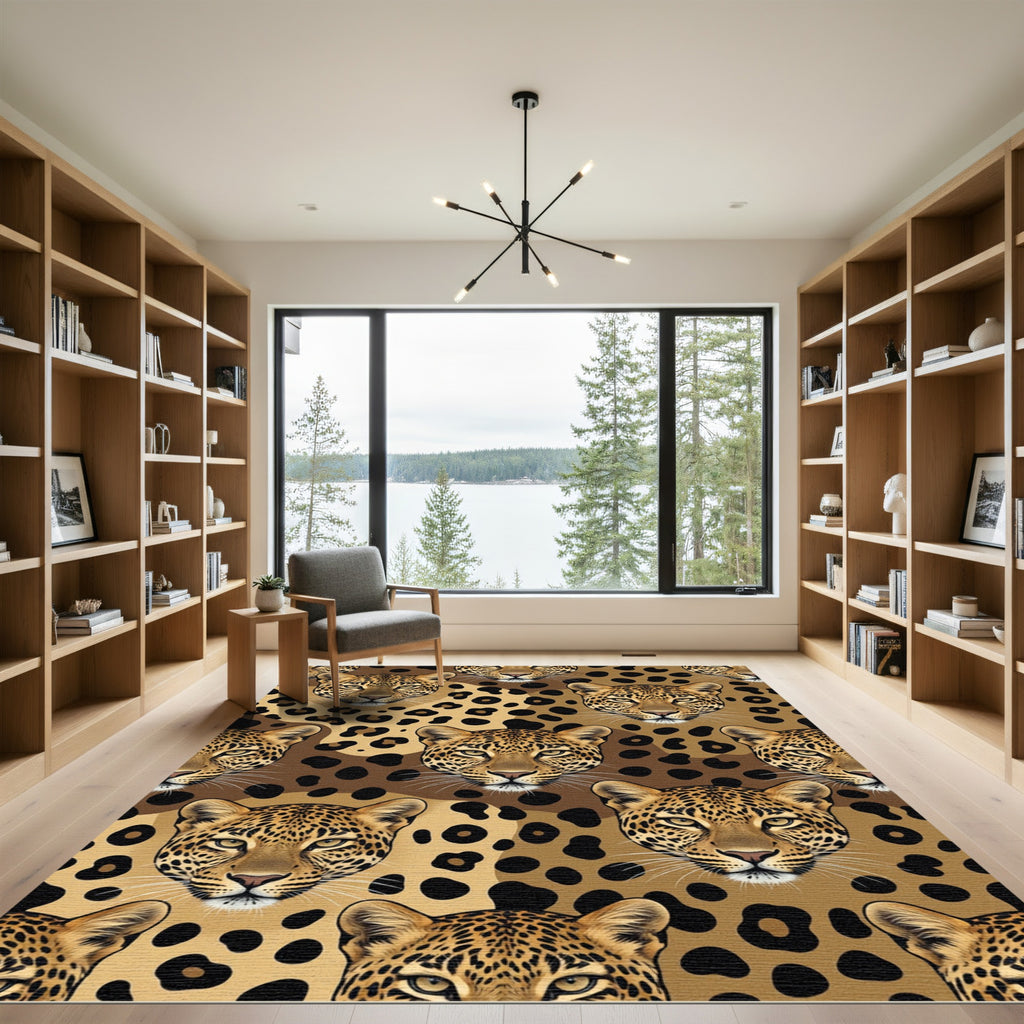 Golden Leopard Portrait Animal Texture Rug