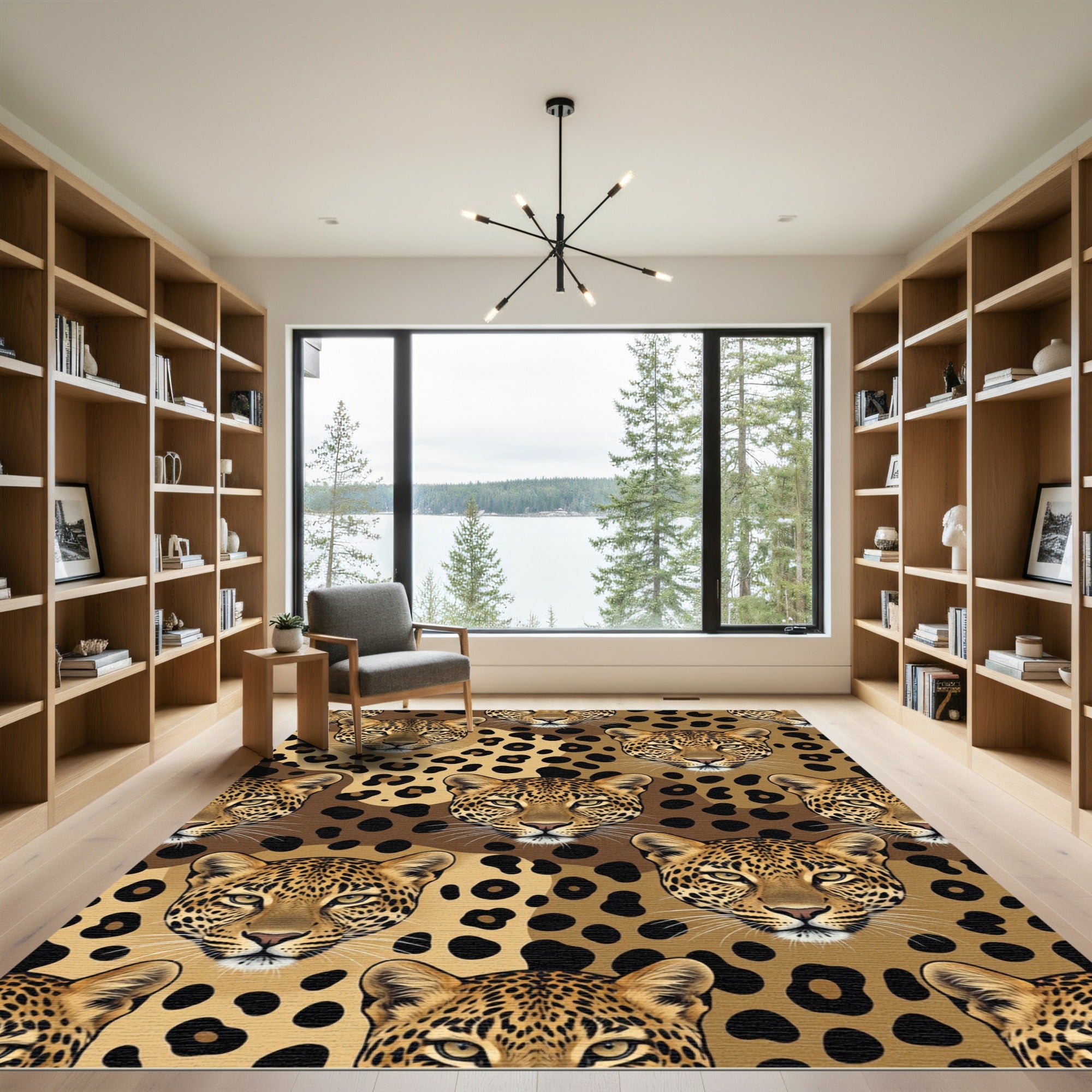 Golden Leopard Portrait Animal Texture Rug